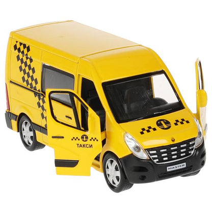 Машина металл RENAULT master ТАКСИ длина 14 см, двери, инерц, желтый, кор. Технопарк в кор.2*32шт