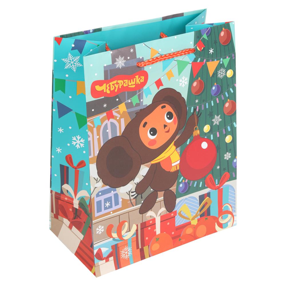 Пакет подарочный МАТОВЫЙ СОЮЗМУЛЬТФИЛЬМ м,Чебурашка ноый год,140 гр/м2 ЧУДО ПРАЗДНИК в кор.12*12шт