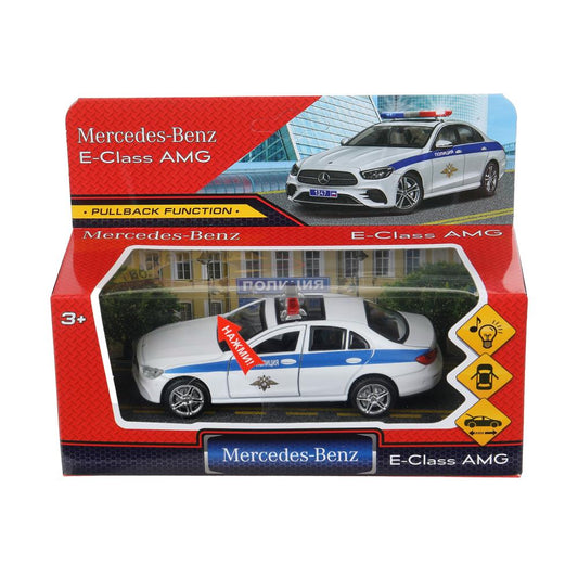 Машина металл свет-звук MERCEDES-BENZ e-class amg 12см,ПОЛИЦИЯ белый, кор. Технопарк в кор.2*36шт
