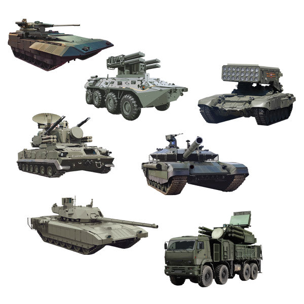 *КМ-17982 Комплект для оформления интерьера со скотчем. Военная техника (7 шт.)