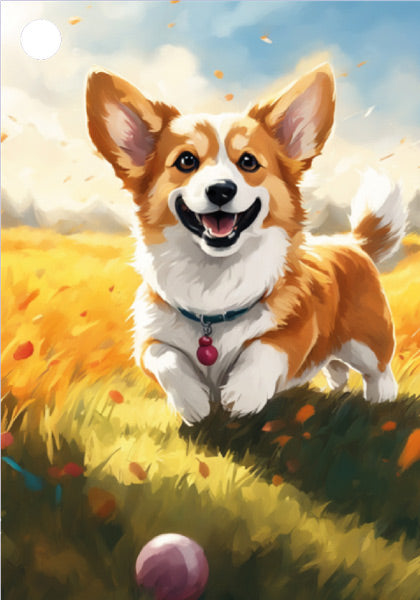 Б-15862 Birka. Sans texte. Корги с мячиком