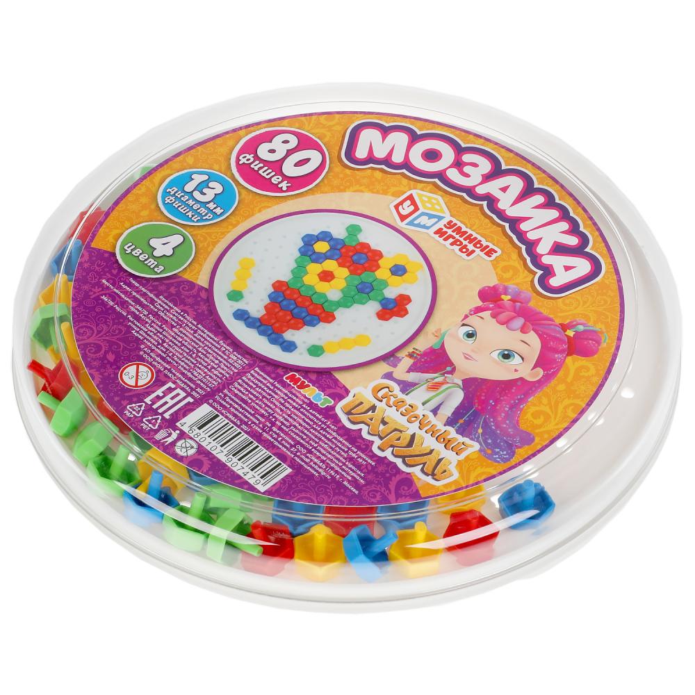 Мозаика пластиковая. 80 фишек. 4 цвета. Круглая. Диам.185мм. Сказочный патруль. Умные игры в кор24шт