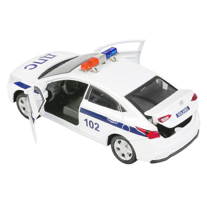 Машина металл "hyundai solaris полиция" 12см, откр.двери, инерц, белый в кор. Технопарк в кор.2*36шт