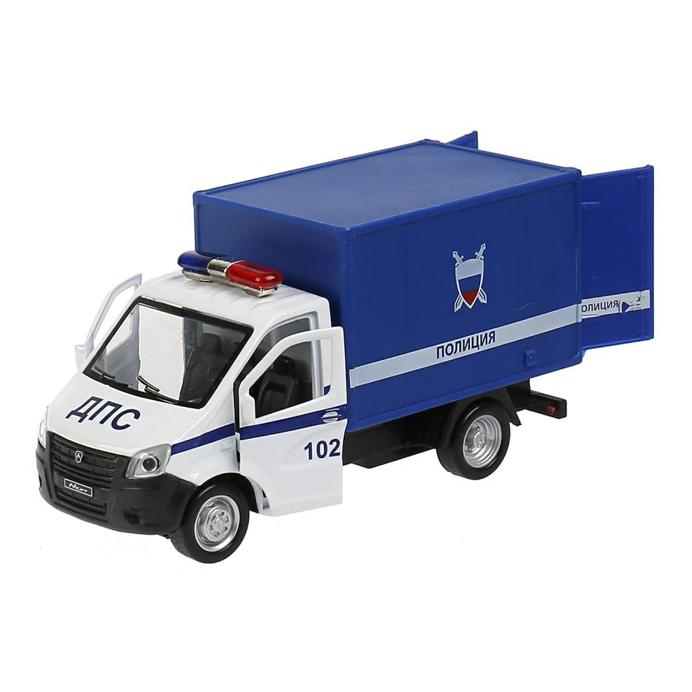 Машина металл "газель next полиция" 14см, открыв. двери, инерц., синий в кор. Технопарк в кор.2*32шт