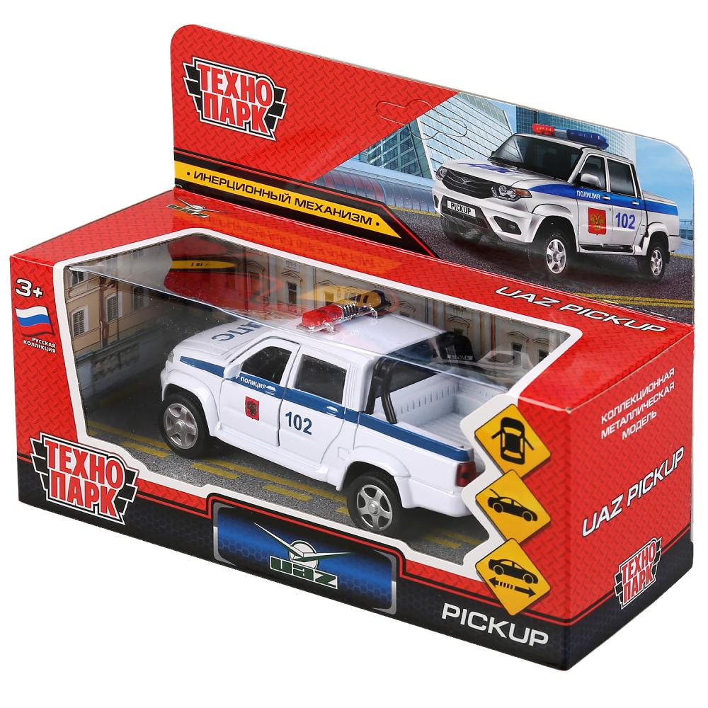 Машина металл "uaz pickup полиция" 12см, открыв. двери, инерц, белый в кор. Технопарк в кор.2*36шт