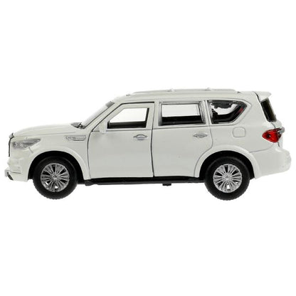 Machine en métal INFINITI QX80, d'une taille de 12,5 cm, double, sac, argent, blanc, couleur. Parc technologique dans le cor.2*36шт