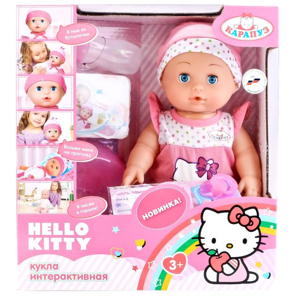 ПУПС "КАРАПУЗ" HELLO KITTY 30 СМ, 3 ФУНКЦИИ, ПЬЕТ И ПИСАЕТ, С АКСЕСС., В РУСС. КОР. в кор.12шт