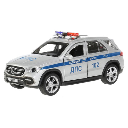 Машина металл MERCEDES-BENZ GLE ПОЛИЦИЯ 12 см, двери, багаж, серебр, в кор. Технопарк в кор.2*36шт