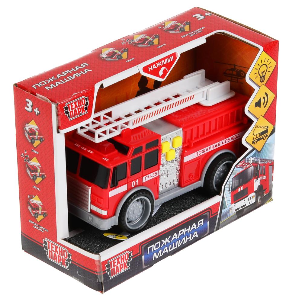 Машина пластик свет-звук ПОЖАРНАЯ МАШИНА 14 см, 3 кнопки, подним. лест., кор Технопарк в кор.2*48шт