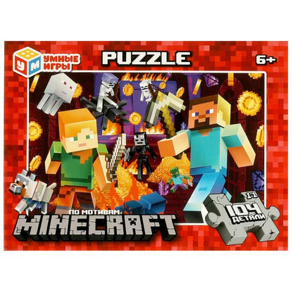 По мотивам Майнкрафт. Пазлы классические в коробке. 104 детали. 190х141х35мм. Умные игры в кор.24шт