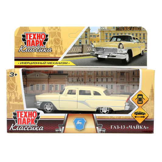 Машина газ металл-13 "Чайка" 12 см, двери, инерц, светло-желтый, кор. Технопарк в кор.2*36шт