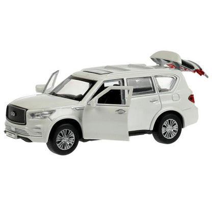 Machine en métal INFINITI QX80, d'une taille de 12,5 cm, double, sac, argent, blanc, couleur. Parc technologique dans le cor.2*36шт