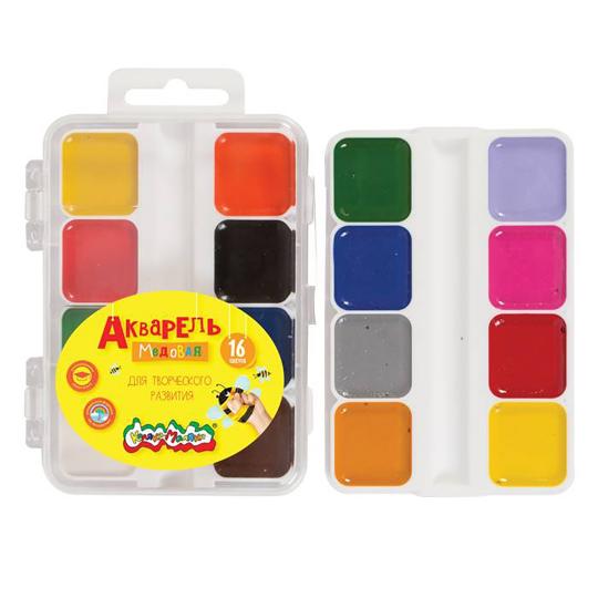 Акварель 16цв квадр. кювет без кист.,АМККМ16Е