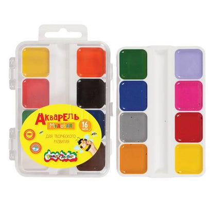 Акварель 16цв квадр. кювет без кист.,АМККМ16Е