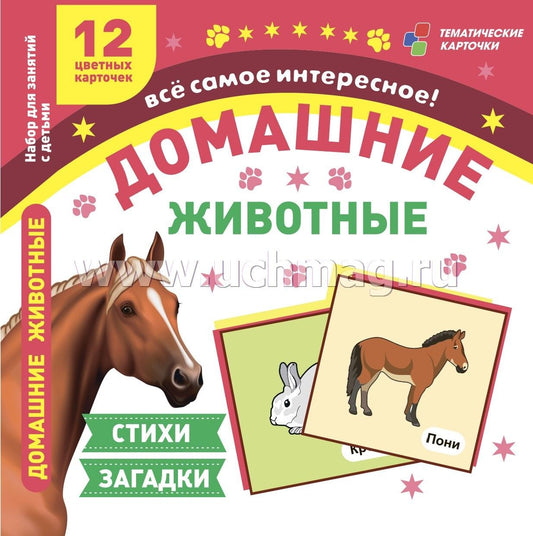 ФГОС ДО Домашние животные. 12 развивающих карточек с красочными картинками, стихами и загадками для занятий с детьми. (Размер 93х99, картон мелованный пл 295)