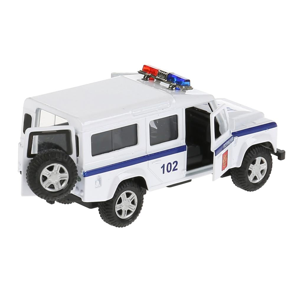 Машина металл land rover defender полиция 12см,откр.двери,инерц.,белый в кор. Технопарк в кор.2*36шт