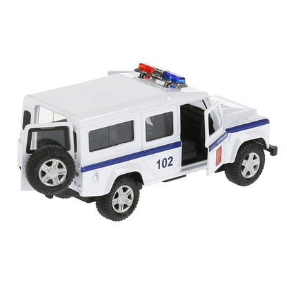 Машина металл land rover defender полиция 12см,откр.двери,инерц.,белый в кор. Технопарк в кор.2*36шт