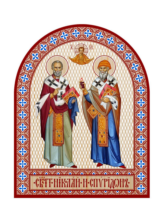 Икона аркой Николай и Спиридон, святители (на дереве): 95 х 120
