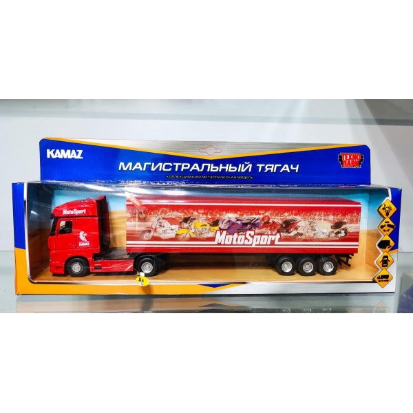 Машина металл свет-звук KAMAZ ТЯГАЧ С ПОЛУПРИЦЕПОМ 37 см, двери, инерц, кор. Технопарк в кор.36шт