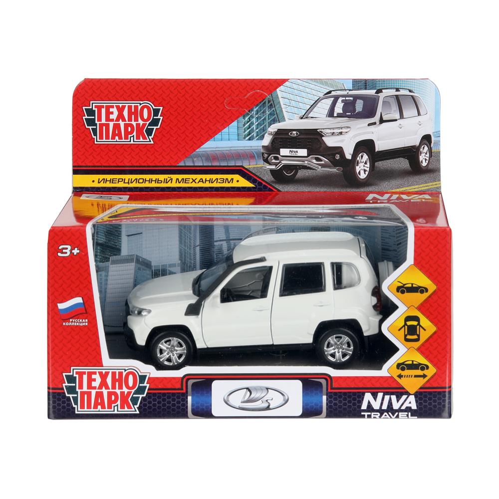 Машина металл LADA NIVA travel 12 см, двери, инер,белый, кор. Технопарк в кор.2*36шт