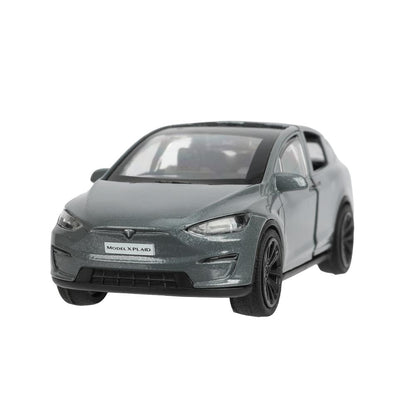 Машина металл tesla model x plaid 12 см, двери, серебр, кор. Технопарк в кор.2*36шт