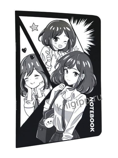 MyArt. БЛОКНОТ в клетку Аниме Монохром. Школьница