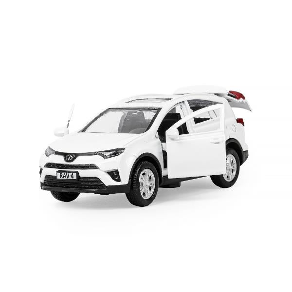 Машина металл TOYOTA RAV4 длина 12 см, двери, багажник, инерц, белый, кор. Технопарк в кор.2*36шт