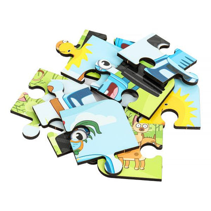 Игрушка деревянная пазл 15*15 см. СИНИЙ ТРАКТОР терм. пакет Буратино в кор.20шт