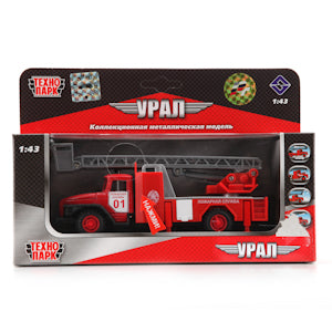 МАШИНА "ТЕХНОПАРК" МЕТАЛЛ. ИНЕРЦ. УРАЛ ПОЖАРКА СВЕТ+ЗВУК, ОТКРЫВ. ДВЕРИ И КАПОТ В КОР. в кор.2*24шт