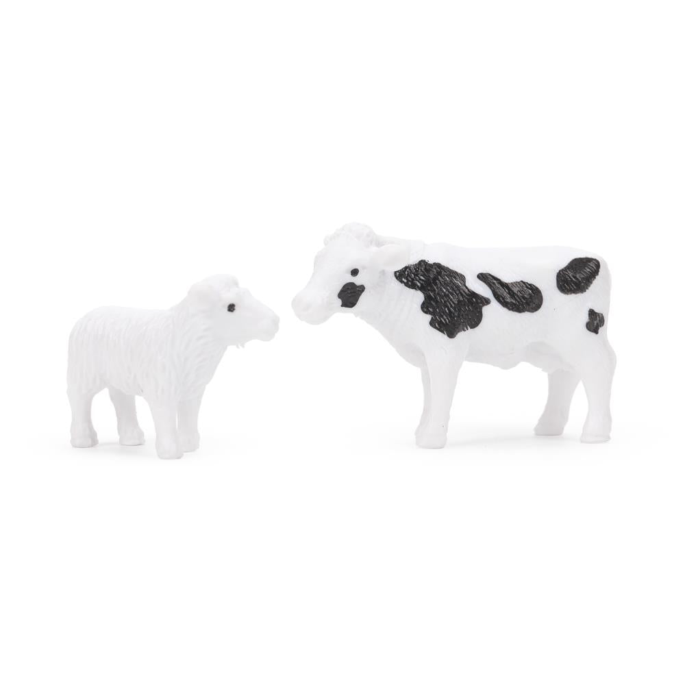 Модель пластик СИНИЙ ТРАКТОР ГАРАЖ с коровой и овцой ИГРАЕМ ВМЕСТЕ в кор.2*48шт