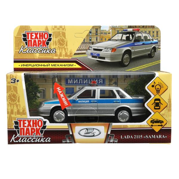 Машина металл свет-звук ваз-2115 самара ПОЛИЦИЯ 12 см, двери, багажник, кор. Технопарк в кор.2*36шт
