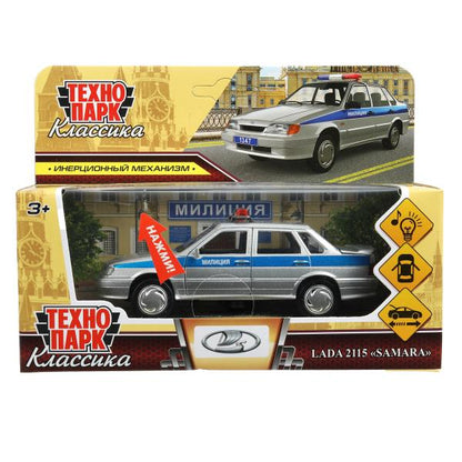 Машина металл свет-звук ваз-2115 самара ПОЛИЦИЯ 12 см, двери, багажник, кор. Технопарк в кор.2*36шт