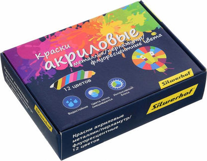 Краски акрил 12цв флуоресц./металлич.,961134-12