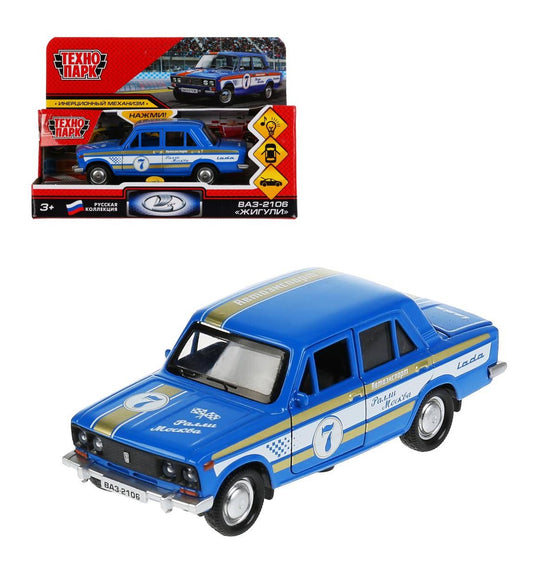 Машина металл свет-звук ВАЗ-2106 ЖИГУЛИ СПОРТ 12 см, двер, инер, синий, кор. Технопарк в кор.2*36шт