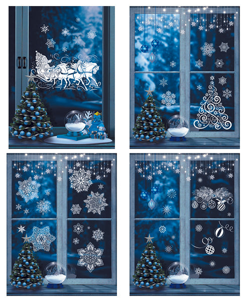 Новогодние наклейки А3+ в пакете. Зимние узоры (комплект из 4-х листов, пластизоль, многоразовые, видны с обеих сторон)