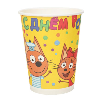 Стаканчики ТРИ КОТА стаканы бумажные, 6 штук, три кота ЧУДО ПРАЗДНИК в кор.96наб