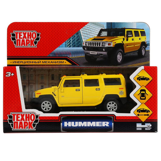 HUM2-12-YE299813 Машина металл HUMMER H2 длина 12 см, двери, багаж, инерц, желтый, кор. Технопарк в
