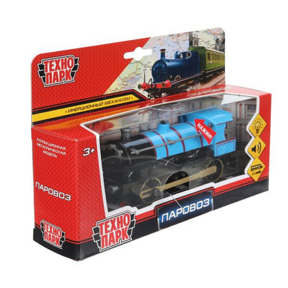 Машина металл светзвук паровоз, 14 см, инерц., кор. Технопарк в кор.2*24шт