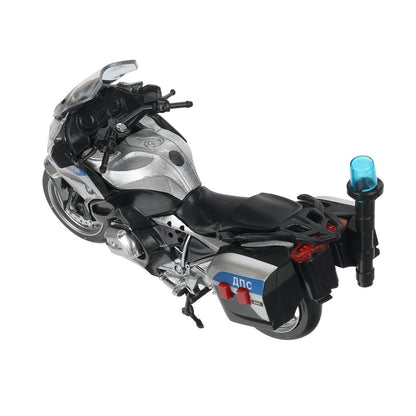 Модель металл свет-звук МОТОЦИКЛ BMW R1200 RT 13 см,живой дет, сереб, кор. Технопарк в кор.2*24шт