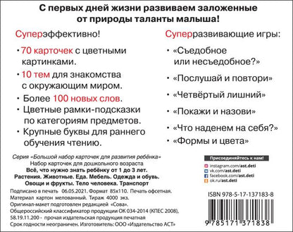 Все, что нужно знать ребенку от 1 до 3 лет. Растения, Животные, Еда, Мебель, Одежда и обувь, Овощи в фрукты, Тело человека, Транспорт