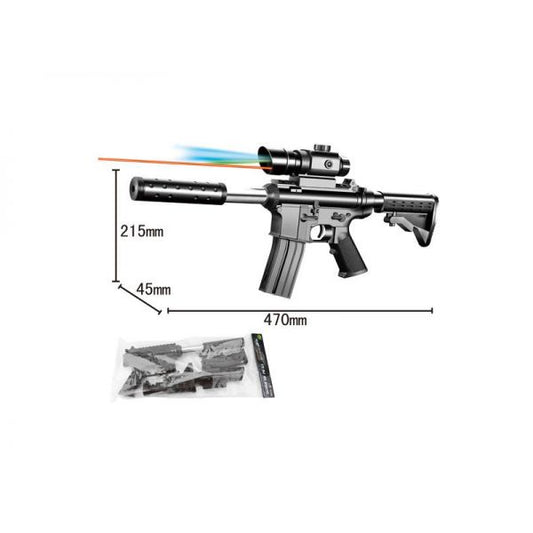 АВТОМАТ (П) С ГЛУШИТЕЛЕМ И ЛАЗЕР. ПРИЦЕЛОМ, С ПУЛЬКАМИ 133-1 В ПАК. 44*19*4,5СМ dans cor.3*18шт