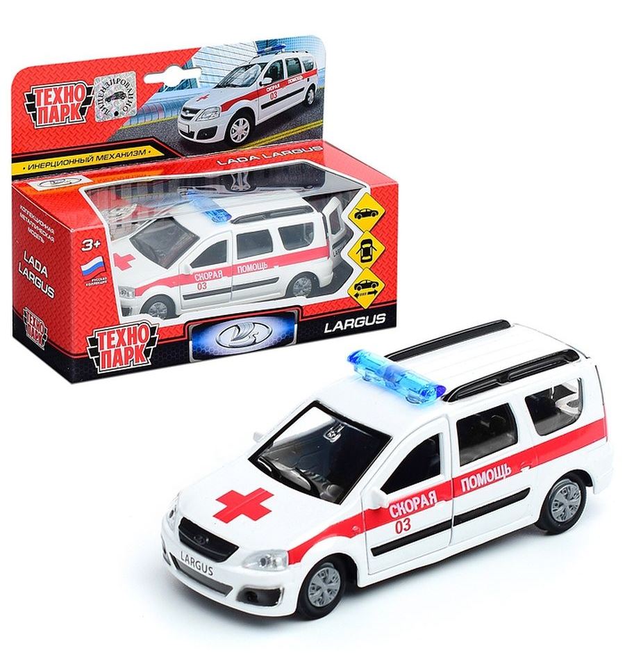 SB-16-47-A-WB 266062 Машина металл LADA LARGUS СКОРАЯ, 12 см, двери, багаж., инерц., кор. Технопарк