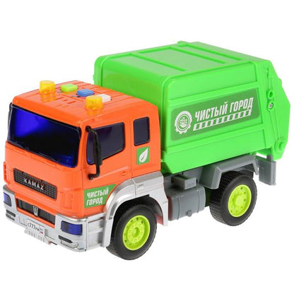 Машиназвук на бат свет+ Камаз "камаз мусоровоз" 17см, пласт, инерц. в кор. Технопарк в кор.36шт