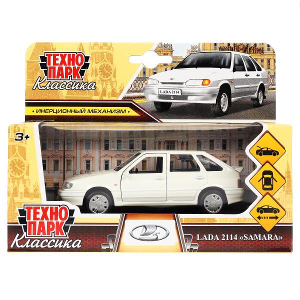 Машина металл LADA -2114 "SAMARA" 12 см, дверь, сумка, ин, белый, кор. Технопарк в кор.2*36шт