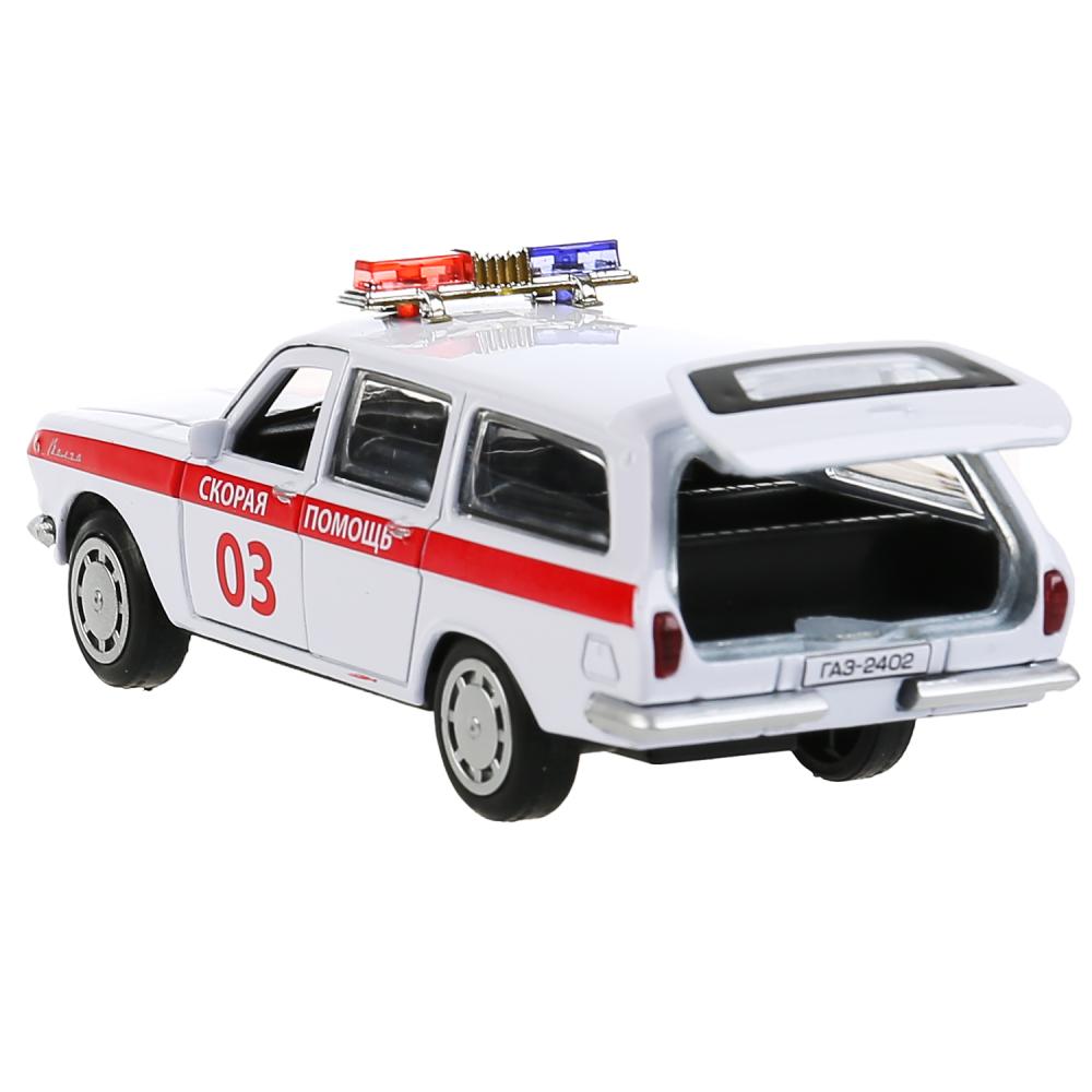 2402-12AMB-WH 303651 Машина металл ГАЗ-2402 "ВОЛГА" СКОРАЯ 12 см, двери, багаж, белая, в кор. Техн