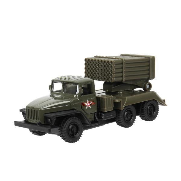 Машина металл АРМИЯ РОССИИ УРАЛ с ракетами 12 см, двери, инерция Технопарк в кор.2*24шт