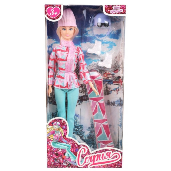 Кукла 29см София, сноуборд ,акс., руки и ноги сгиб., кор. КАРАПУЗ в кор.24шт