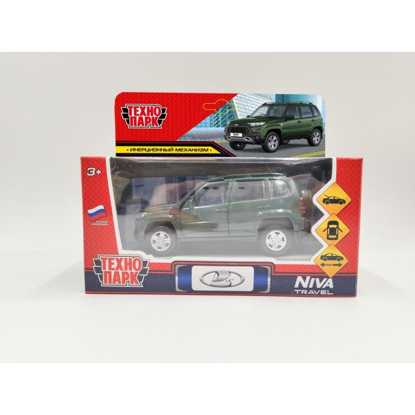 Машина металл LADA NIVA travel 12 см, двери, инерц, зеленый, кор. Технопарк в кор.2*36шт