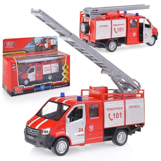 Машина металл "газель next пожарная" 15см, открыв.двери, инерц,красный, в кор. Технопарк в кор2*32шт