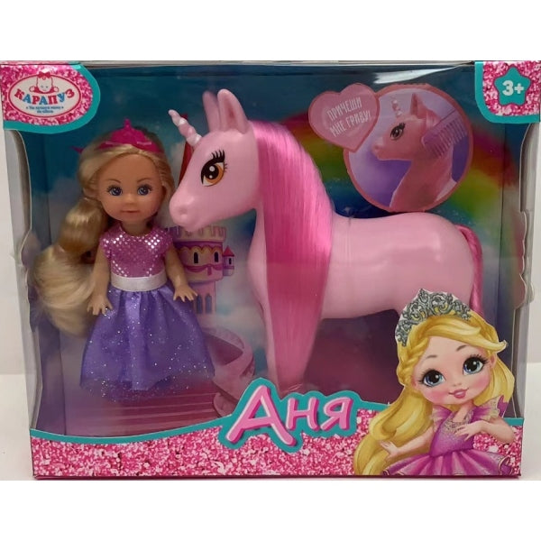 Кукла Аня 12 см с единорогом, кор КАРАПУЗ в кор.60шт